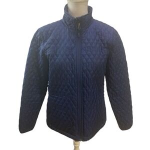 Lands'‎ End Quilted Jacket Women's M/P 10-12 Blue Lightweight Full Zip Coat
